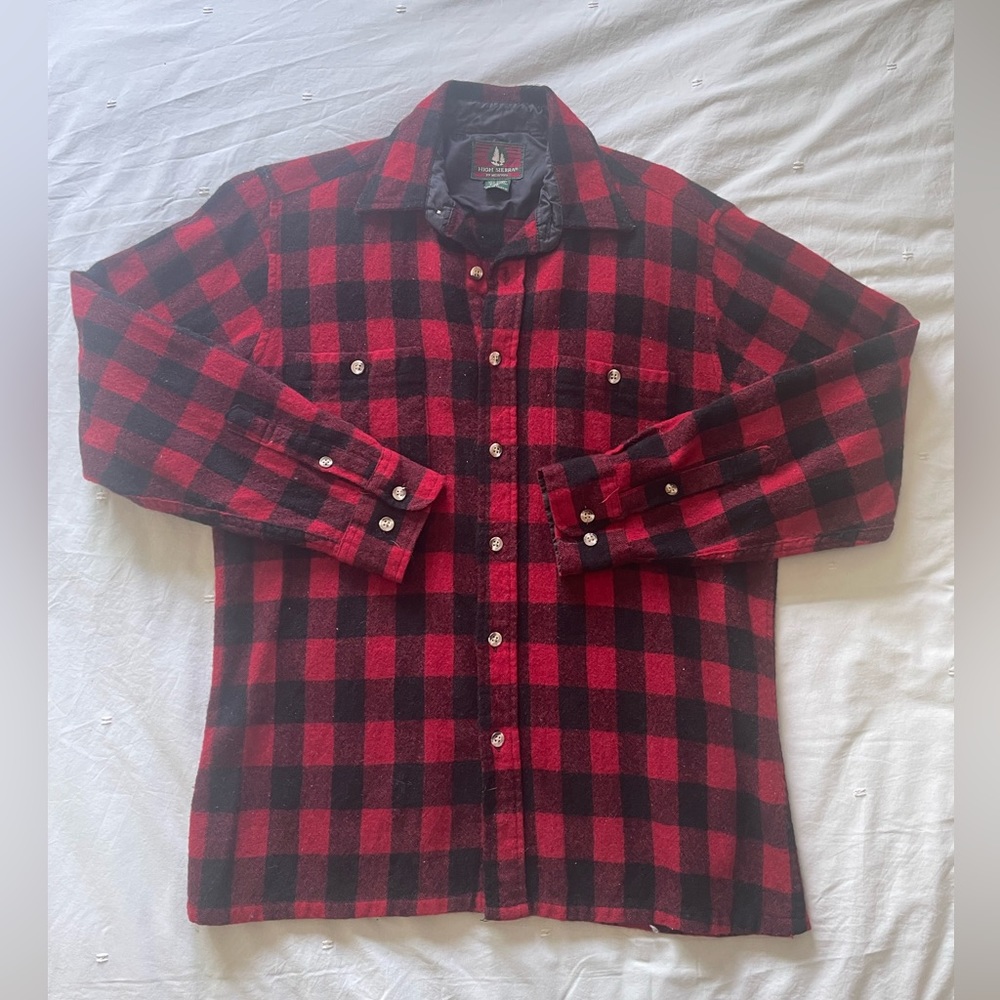 Buffalo Check Black and Red Wool Button Down